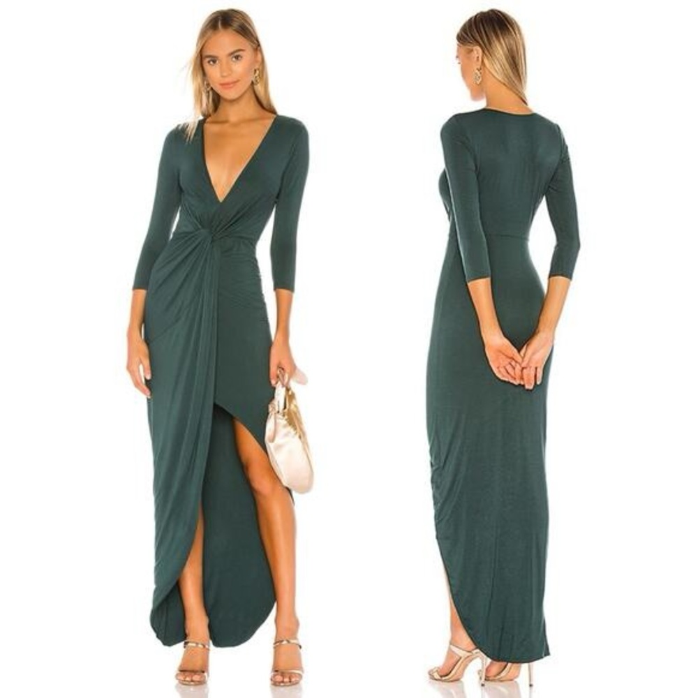Lovers + Friends Dark Green Twist-Front V-Neck Maxi Dress